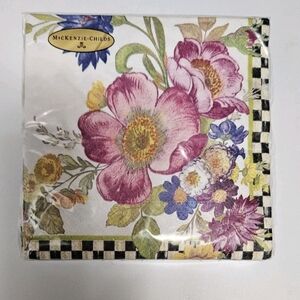 Mackenzie Childs White Flower Market Paper Cocktail Napkins 20 pack, NEW